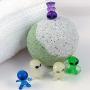 Kids GIANT 10 OZ Green & Glitter Planet Grey Bath Bomb with Solid Silicone Alien Toy Inside - Bubble Gum Scent Ball Size 3" Diameter Ages 4+