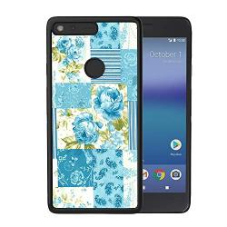 Google Pixel Case, Blue Flower Shock-Absorption TPU Rubber Bumper Google Pixel Case, Ultra Thin Slim Protective Cover for Google Pixel-Black