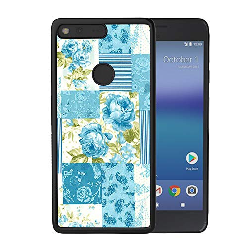 Google Pixel Case, Blue Flower Shock-Absorption TPU Rubber Bumper Google Pixel Case, Ultra Thin Slim Protective Cover for Google Pixel-Black