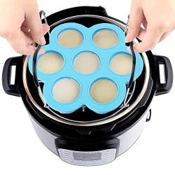 PRAMOO Silicone Egg Bites Mold and Steamer Rack Trivet with Handles, Compatible with Instant Pot Accessories, 2pcs/set for 6qt & 8qt Electric Pressure Cooker