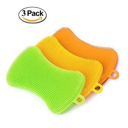 Double Sided Anti-Bacterial Silicone Sponge Scrubber | Kitchen Sponge | Silicone Dish Sponge | Cleans Pans Pots Dishes Fruits Vegetables