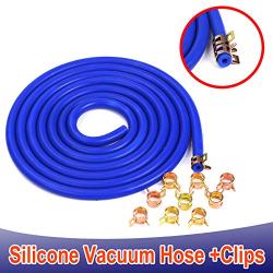 BLACKHORSE-RACING 10 Feet 1/8" (3mm) High Performance Silicone Vacuum Hose + 10 Pcs 8mm Spring Clips Fuel Hose Line Water Pipe Clamps Fasteners