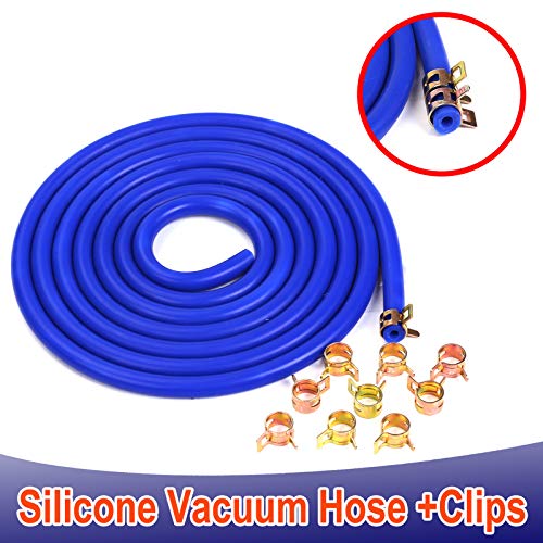 BLACKHORSE-RACING 10 Feet 3/8"(10mm) High Performance Silicone Vacuum Hose + 10 Pcs 14mm Spring Clips Fuel Hose Line Water Pipe Clamps Fasteners