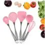 Kitchen Spatula Set Stainless Steel Silicone Kitchenware(5 Packs),Pink