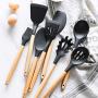 SHUHAO Kitchenware Set Silicone Cookware, 9 Pieces of Natural Wooden Handle Cookware Without BPA Kitchen Gadget Cookware Set, Suitable for Cooking