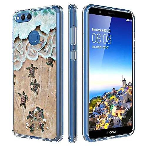 Huawei Honor 7X Case, Soft TPU Slim-Fit Flexible Ultra-Thin Clear Case, Full-Body Rugged Bumper Print Baby Turtle Case for Huawei Honor 7X, Transparent