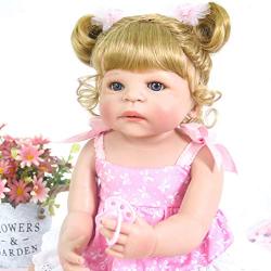 PURSUEBABY Toddler Washable Full Body Reborn Toddler Vinyl Baby Girl Doll with Curly Blonde Hair, 22 Inch Baby Doll with Magnetic Pacifier Looks Real (Natalie)