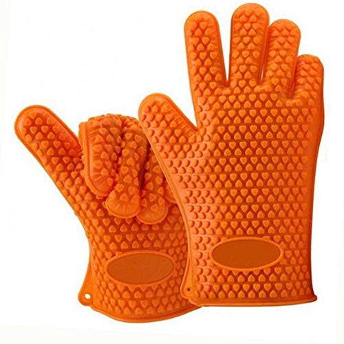 Silicone BBQ Gloves Waterproof Oven Mitts -Heat Resistant Grilling Accessories & Home Kitchen Tools for Cooking, Baking,Barbecue,Potholder (Orange)