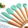 LoveAloe Wood Handle Silicone Gel Kitchen 6 Piece Kitchen Tools Spoon Non-Stick Silicone Kitchenware Set