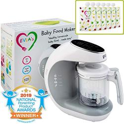 Baby Food Maker | Baby Food Processor Blender Grinder Steamer | Cooks & Blends Healthy Homemade Baby Food in Minutes | Self Cleans | Touch Screen Control | FDA Approved | 6 Reusable Food Pouches