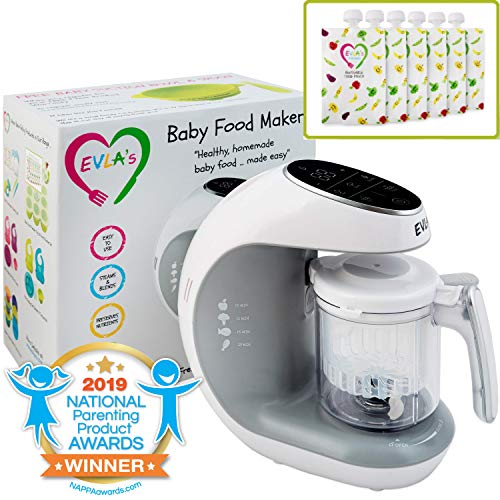 Baby Food Maker | Baby Food Processor Blender Grinder Steamer | Cooks & Blends Healthy Homemade Baby Food in Minutes | Self Cleans | Touch Screen Control | FDA Approved | 6 Reusable Food Pouches