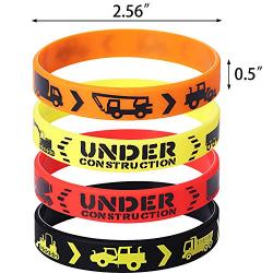 48 Pieces Construction Zone Party Favors Rubber Bracelets for Kids Construction Birthday Party and Construction Themed Supplies, Construction Themed Silicone Wristbands