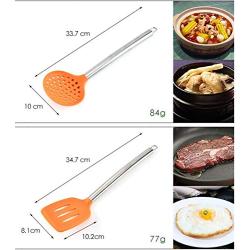 JunbosiKitchenware Stainless Steel Handle Silicone Kitchenware 8 Piece Set Non-Stick Kitchen Tool Anti-Scalding Cooking Shovel Spoon,Red