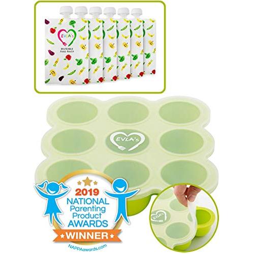 Baby Food Freezer Trays & Reusable Food Pouches | Baby Food Storage Pouch Perfect for Serving Homemade Healthy Smoothies & Purees | Easy Clean & Saves Money | Baby Food Containers