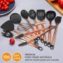 MIBOTE 19pcs Silicone Cooking Kitchen Utensils Set with Stainless Steel Handle and Holder, Bonus High Value Stainless Steel Measuring Spoons