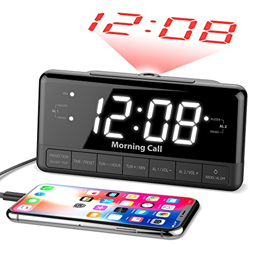 iLuv Morning Call 3, 1.2&quot Jumbo White LED Display Projection Dual Alarm Clock with 180 Degree Reverse Projection, FM Radio, 10 Preset Station, Sleep Timer, Snooze Button, Dimmer, and USB Charging Port
