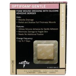 Medline MSC2033EPZ Optifoam Gentle Border Adhesive Dressings, 3" x 3" (Pack of 10)