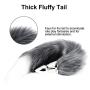 3pcs Silicone Ana.les Massage Toy with Super Long Fox Tail Plugs Back Wand Massage for Women&Male (Gray+Black)