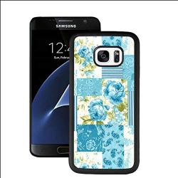 Samsung Galaxy S7 Case, Blue Flower Shock-Absorption TPU Rubber Bumper Samsung Galaxy S7 Case, Ultra Thin Slim Protective Cover for Samsung Galaxy S7-Black