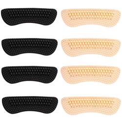 4 Pairs Silicone Heel Grips Heel Cushion Pads Liner Self-Adhesive Shoe Insoles Foot Care Protector, Beige and Black