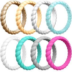 ThunderFit Womens Thin Swivel Rings, 10 Rings / 8 Rings / 4 Rings / 1 Ring - Stackable Silicone Wedding Rings - 2.5mm Wide - 2mm Thick