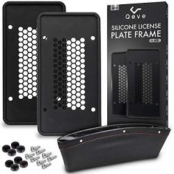 Qeve Silicone License Plate Frames, 2 Pack :: Durable Car Tag Holders with 8 Screws & Screw Covers (Included) :: Wont Scratch, Rattle, Rust, or Break :: Comes with Bonus Car Seat Filler