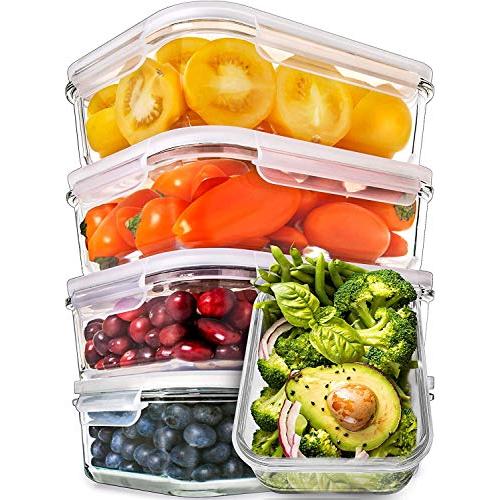 Prep Naturals Glass Meal Prep Containers - Food Prep Containers with Lids Meal Prep - Food Storage Containers Airtight - Lunch Containers Portion Control Containers Bpa-Free (5 Pack,30 Ounce)