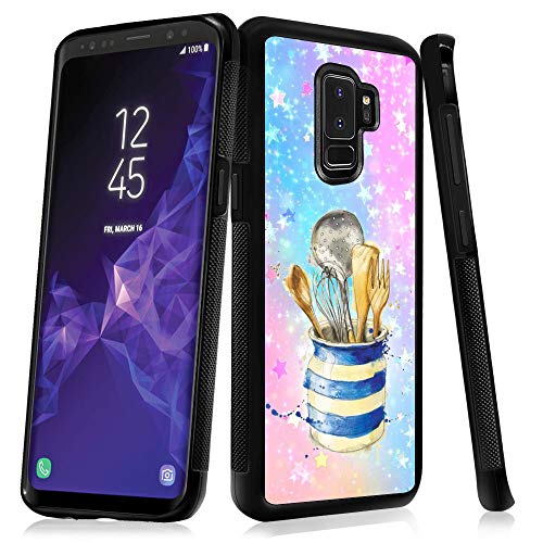 Samsung Galaxy S9 Case with Kitchenware Pattern Whimsical Design Bumper Black Soft TPU and PC Protection Anti-Slippery &Fingerprint Case for Samsung Galaxy S9