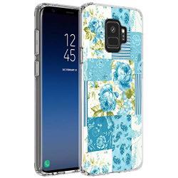 Samsung Galaxy S9 Case, Blue Flower Shock-Absorption TPU Rubber Bumper Samsung Galaxy S9 Case, Ultra Thin Slim Protective Cover for Samsung Galaxy S9-Clear