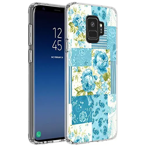 Samsung Galaxy S9 Case, Blue Flower Shock-Absorption TPU Rubber Bumper Samsung Galaxy S9 Case, Ultra Thin Slim Protective Cover for Samsung Galaxy S9-Clear