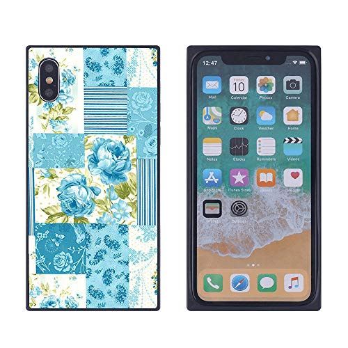 iPhone Xs Max Case, Blue Flower Shock-Absorption TPU Rubber Bumper iPhone Xs Max Case, Ultra Thin Slim Protective Cover for iPhone Xs Max-Black