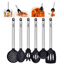 Ga. HOMEFAVOR 6 Packs Stainless Steel & Silicone Cooking Utensil Set, Basic Kitchenware Set Cooking Utensils Tool Heat Resistant Professional Non-Stick Kitchen Tool Cookware Set BPA free In Black