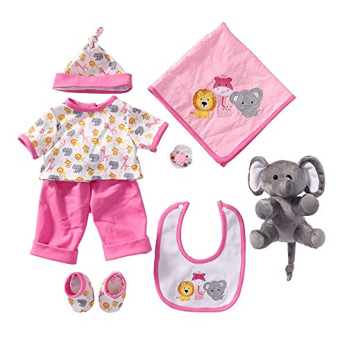 Reborn Baby Doll Outfits Accessories 6 Piece Set with Pacifier and Toy Elephant for 20"- 22" Newborn Girl