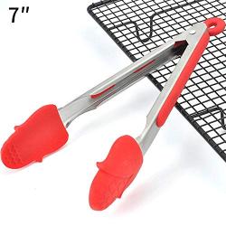 Silicone kitchenware 3-piece 7-inch Heavy Duty Non-stick Stainless Steel Silicone Grill And Kitchen Tongs For Cooking Silicone Appliances Durable (Color : Red, Size : 7 Inches)