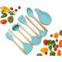 Premium Silicone Cooking Utensils Set, 8 Piece Kitchen Utensil Set with Natural Wood Handles, BPA Free Turquoise Silicone Utensils, Safe Cooking Tools for Non-stick Cookware, Best Kitchen Gift