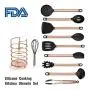 Lamptti 11PCs Stainless Steel Nonstick Cooking Shovel Spoon Kitchen Tool Set Copper Plated Handle Silicone Kitchenware Silicone Cooking Kitchen Utensils Set