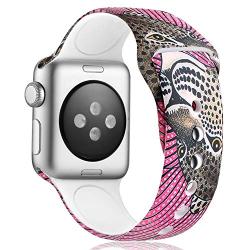 KOLEK Floral Bands Compatible with Apple Watch 38mm  40mm, Silicone Fadeless Pattern Printed Replacement Bands for iWatch Series 4 3 2 1, Flower Leopard, S M