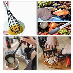 Kitchen Utensil Set With Holder 18 Pcs Silicone Cooking Kit Kitchenware With Bear Claw Measuring Spoon Set,Black