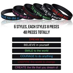 48 Pieces Silicone Bracelets Black Inspirational Silicone Wristbands Motivational Rubber Stretch Bracelets for Men Women