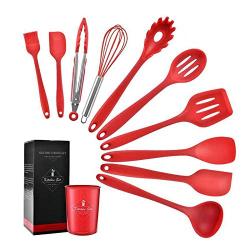 IronFizz897 Pot Spoon Set 11PCS All-Inclusive Silicone Kitchenware Environmental Protection, High Temperatur Non-Stick Silicone Shovel Spoon Kitchen Tools