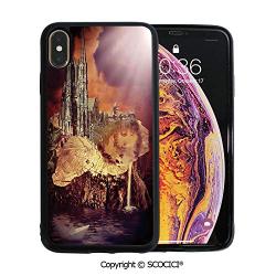 SCOCICI Unique Slim Designs Drop-Protection Smart Cell Phone Case Fantasy Castle and Village on Stump in The Water Scary Sunset Medieval Fiction Design Compatible with iPhone Xs Max