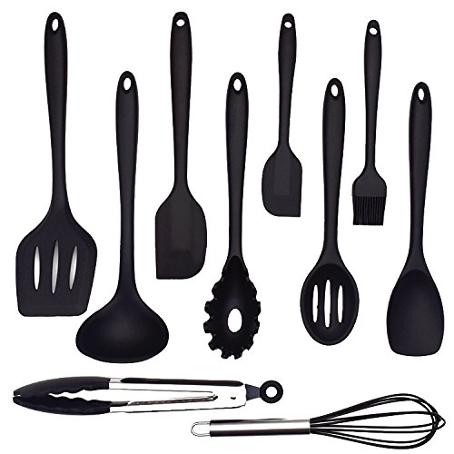 10 Sets of Silicone Heat-Resistant Silicone Kitchen Utensil Set Silicone Non-Stick Pan Kitchenware Health Safe (Black)