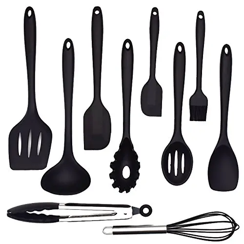 10 Sets of Silicone Heat-Resistant Silicone Kitchen Utensil Set Silicone Non-Stick Pan Kitchenware Health Safe (Black)