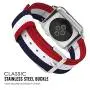 MoKo Compatible for Apple Watch Band, Fine Woven Nylon Adjustable Replacement Band Sport Strap Fit iWatch 42mm 44mm Series 5/4/3/2/1, Blue & White & Red (Not fit 38mm 40mm Versions)