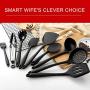 Blusea Kitchen Utensils Set 9Pcs, All Over Silicone Non-Stick Barreled Cooking Utensils Set Silica Gel Utensil Kitchenware Set