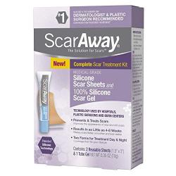 ScarAway Scar Treatment Kit, A Complete Scar Treatment Kit That Works Day and Night, 2 Silicone Scar Sheets and 100% Silicone Scar Gel, 0.35 oz, Combo