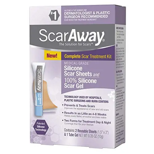 ScarAway Scar Treatment Kit, A Complete Scar Treatment Kit That Works Day and Night, 2 Silicone Scar Sheets and 100% Silicone Scar Gel, 0.35 oz, Combo