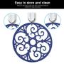 Non Slip Silicone Carved Trivet Mats Set For Dishes- Heat Resistant Coasters-Modern Kitchen Hot Pads For Pots & Pans | (Round, Set of 3, Navy Blue)