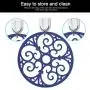 Non Slip Silicone Carved Trivet Mats Set For Dishes- Heat Resistant Coasters-Modern Kitchen Hot Pads For Pots & Pans | (Round, Set of 3, Navy Blue)