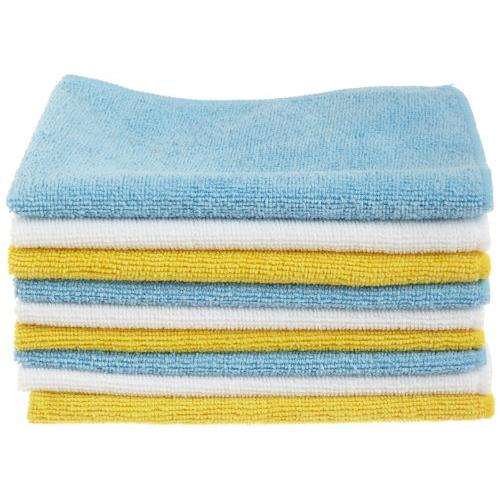 AmazonBasics Blue and Yellow Microfiber Cleaning Cloth, 24-Pack